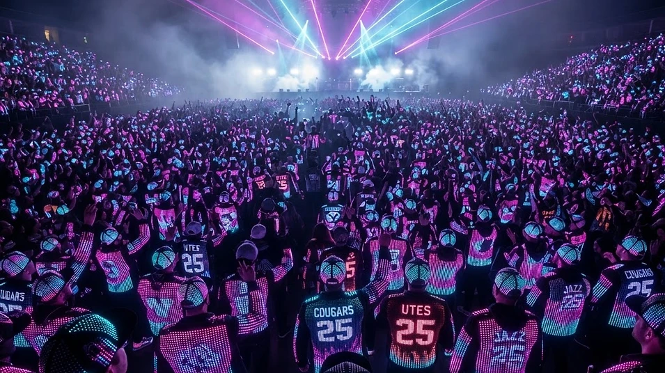 A whole concert crowd of LED wearables synced to the show