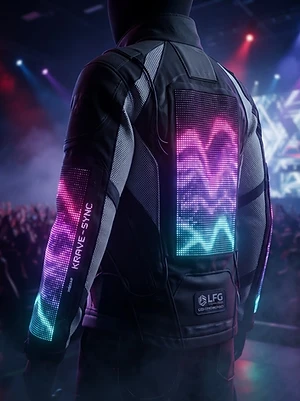 LED display jacket pulsing with the show