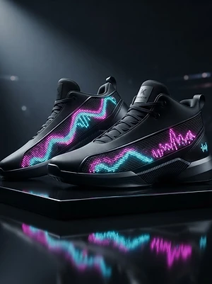 LED display shoes pulsing with the show