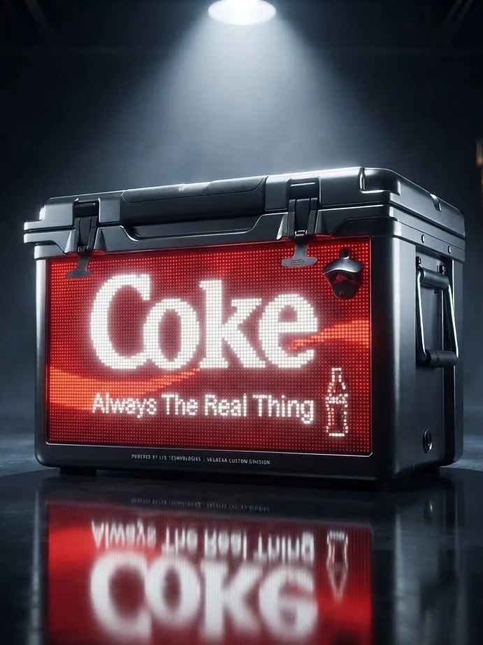 Coke three-second spot on the tailgate display cooler