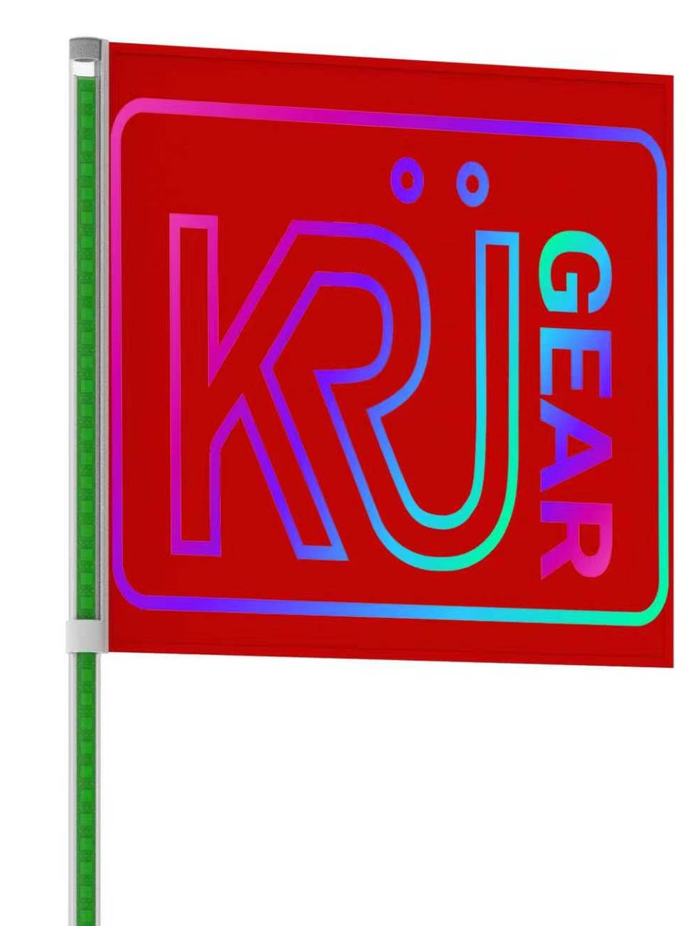 The KRÜGEAR Flag — LED whip with the KRÜGEAR flag, product render