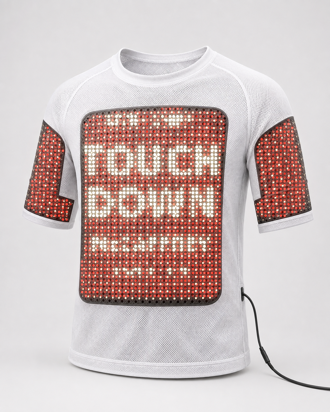 McCaffrey touchdown moment lit across the KRÜGEAR jersey chest and sleeve panels